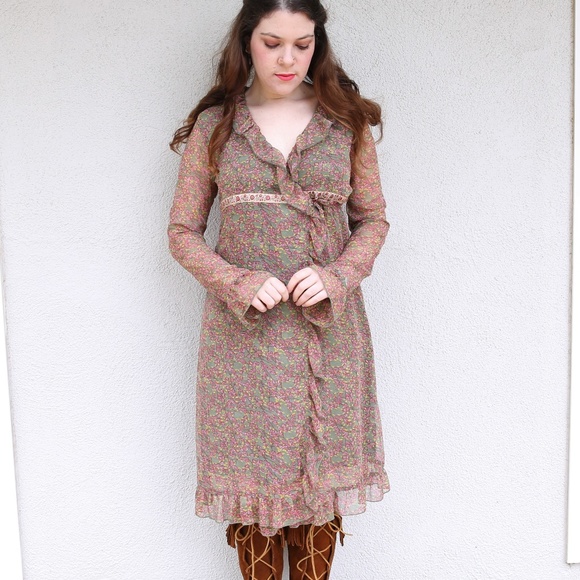 Free People Tie Up Floral Dress Small - Picture 3 of 6